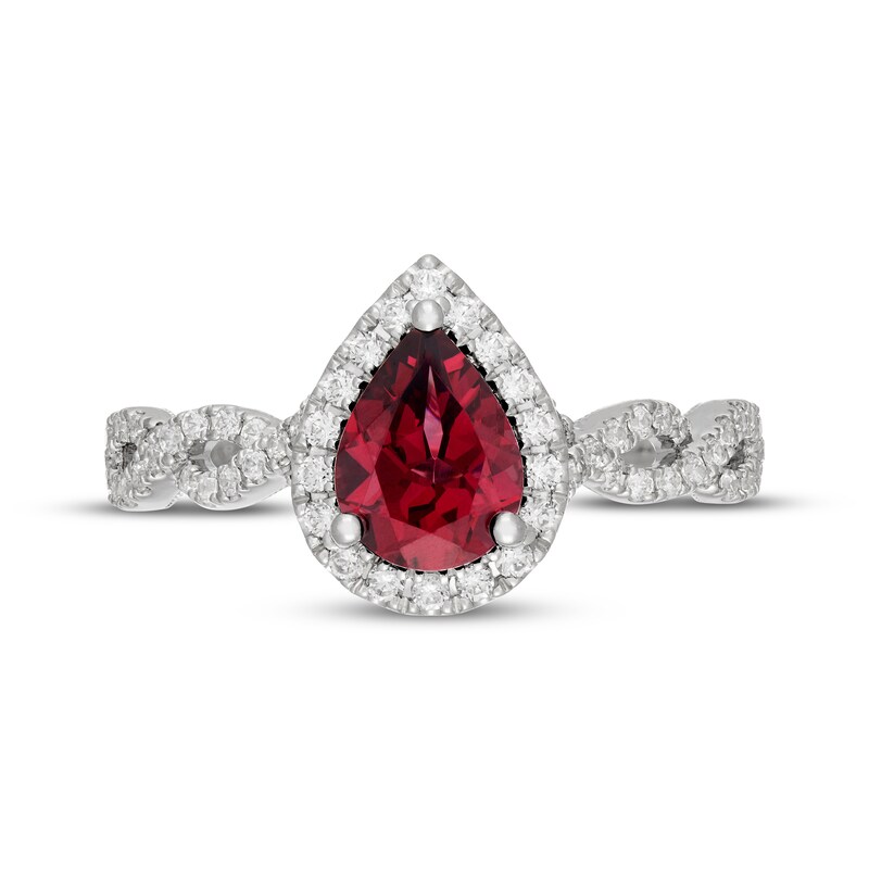 Main Image 6 of Neil Lane Pear-Shaped Garnet & Diamond Halo Engagement Ring 3/8 ct tw 14K White Gold