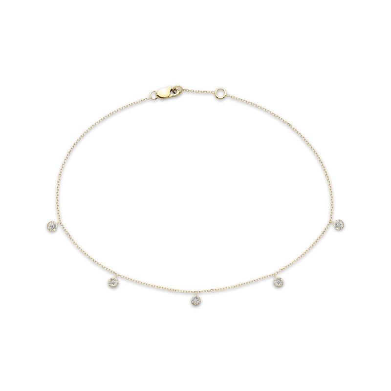 Main Image 1 of Multi-Diamond Dangle Anklet 1/10 ct tw 10K Yellow Gold 10&quot;