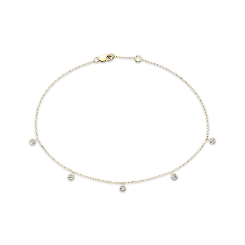 Multi-Diamond Dangle Anklet 1/10 ct tw 10K Yellow Gold 10"