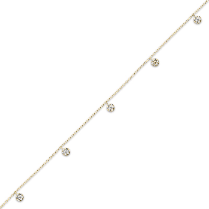 Main Image 2 of Multi-Diamond Dangle Anklet 1/10 ct tw 10K Yellow Gold 10&quot;