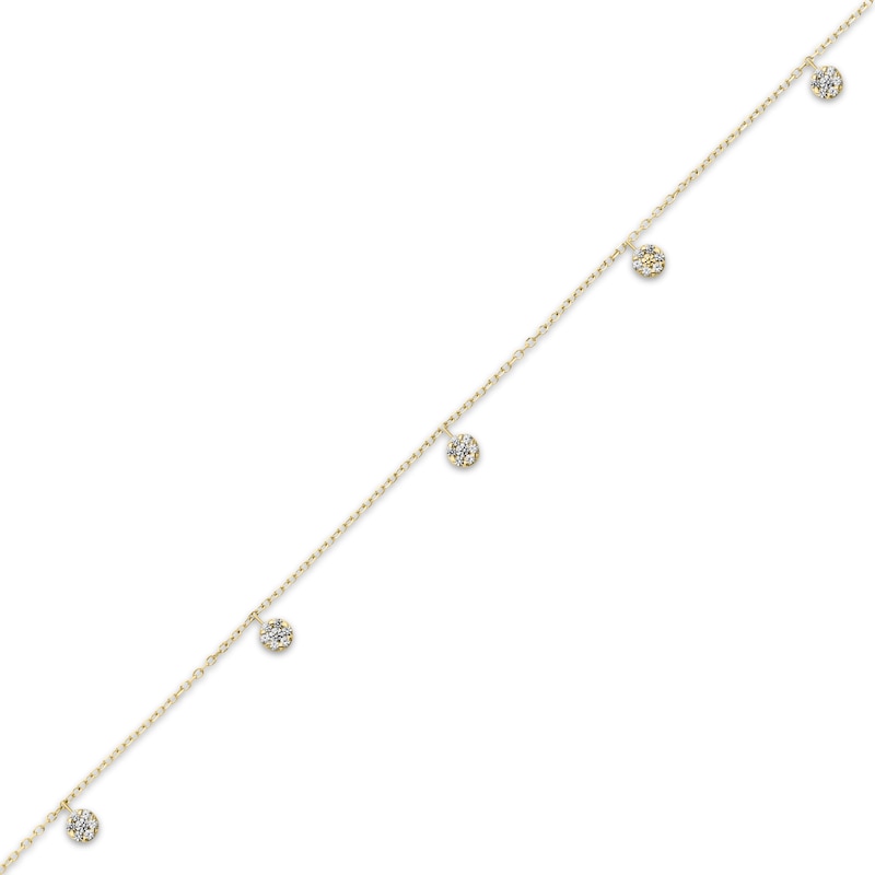 Multi-Diamond Dangle Anklet 1/10 ct tw 10K Yellow Gold 10"