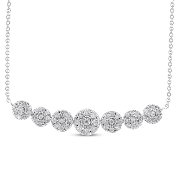 Multi-Diamond Circles Smile Necklace 1/2 ct tw 10K White Gold 18"