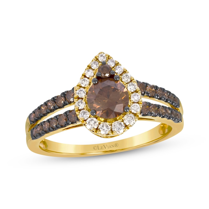 Main Image 1 of Le Vian Multi-Diamond Pear Halo Ring 1 ct tw 14K Honey Gold