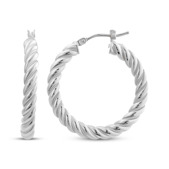 Reaura Rope Twist Hoop Earrings Repurposed 14K White Gold 27mm