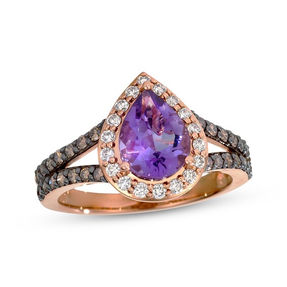 Le Vian Pear-Shaped Amethyst Ring 5/8 ct tw Diamonds 14K Strawberry Gold