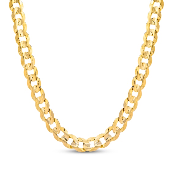 Diamond-Cut Concave Curb Chain Necklace 11mm Solid 14K Yellow Gold 24"