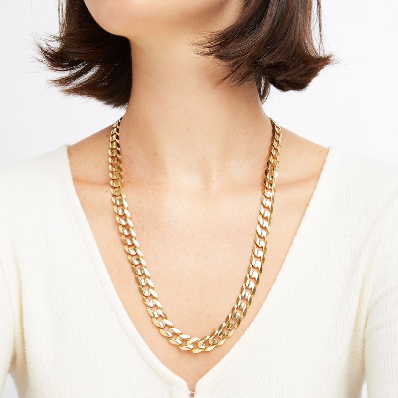 Main Image 2 of Diamond-Cut Concave Curb Chain Necklace 11mm Solid 14K Yellow Gold 24&quot;