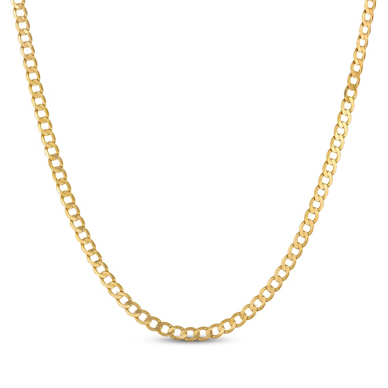 Diamond-Cut Flat Curb Chain Necklace 5mm Solid 14K Yellow Gold 24"