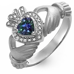 Heart Halo Birthstone Claddagh Ring (1 Stone)