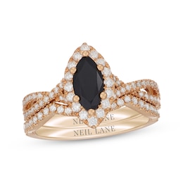 Neil Lane Marquise-Cut Black Diamond & White Diamond Halo Bridal Set 1-3/8 ct tw 14K Yellow Gold