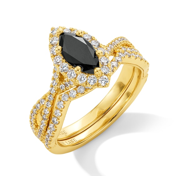 Neil Lane Marquise-Cut Black Diamond & White Diamond Halo Bridal Set 1-3/8 ct tw 14K Yellow Gold