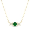 Thumbnail Image 0 of Emerald & Diamond Three-Stone Necklace 1/8 ct tw Round-cut 10K Yellow Gold 18"