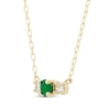Thumbnail Image 1 of Emerald & Diamond Three-Stone Necklace 1/8 ct tw Round-cut 10K Yellow Gold 18"