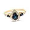 Thumbnail Image 0 of Pear-Shaped & Baguette-Cut Blue Sapphire & Diamond Ring 1/5 ct tw 10K Yellow Gold