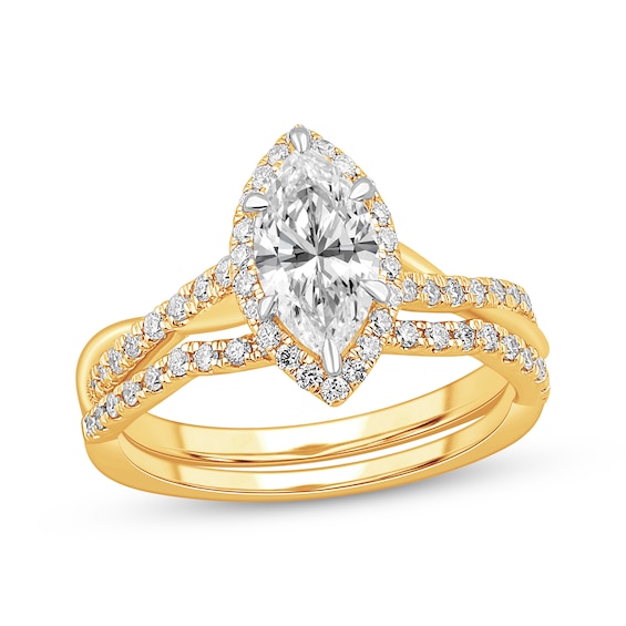 Now + Forever Marquise-Cut Twist Shank Bridal Set 1-1/3 ct tw 14K Yellow Gold