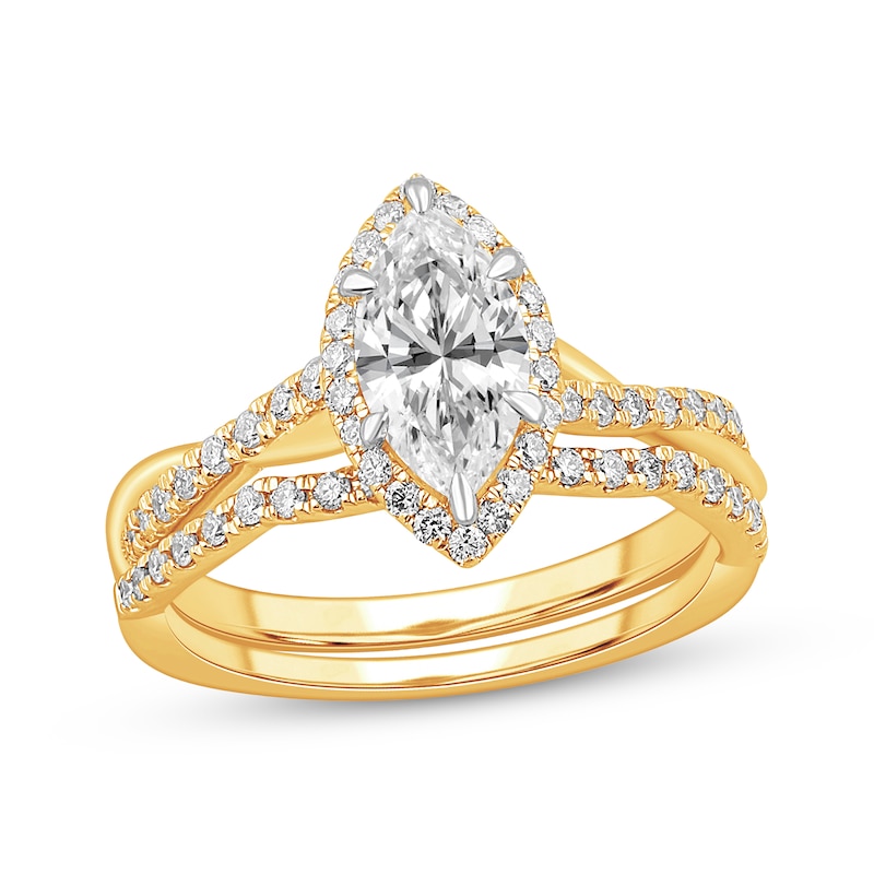 Main Image 1 of Now + Forever Marquise-Cut Twist Shank Bridal Set 1-1/3 ct tw 14K Yellow Gold