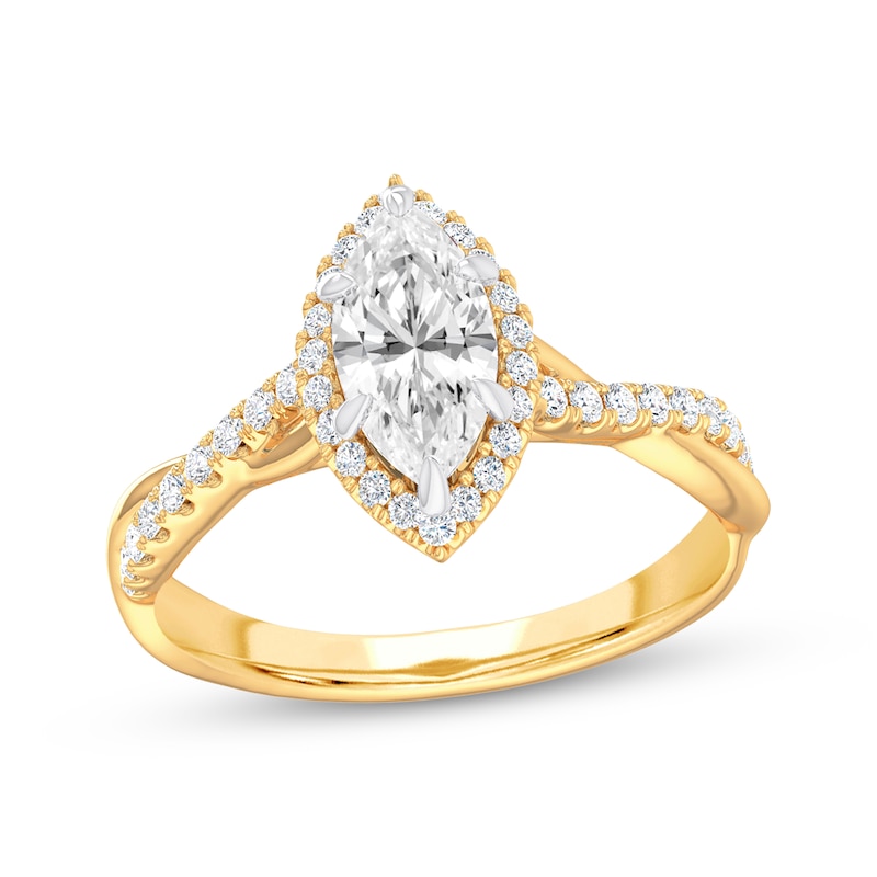 Main Image 4 of Now + Forever Lab-Grown Diamonds Marquise-Cut Twist Shank Engagement Ring 1-1/4 ct tw 14K Yellow Gold