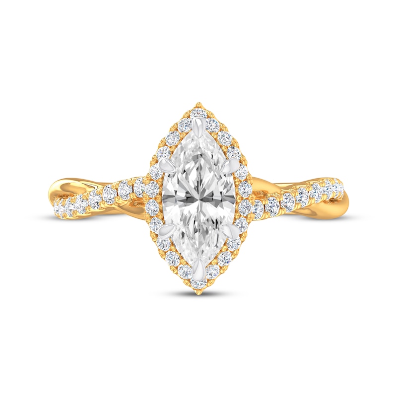 Main Image 6 of Now + Forever Lab-Grown Diamonds Marquise-Cut Twist Shank Engagement Ring 1-1/4 ct tw 14K Yellow Gold