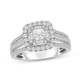 Now + Forever Princess, Baguette & Round-Cut Diamond Engagement Ring 1-1/4ct tw 14K White Gold