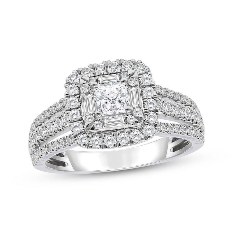 Princess, Baguette & Round-Cut Diamond Engagement Ring 1-1/4ct tw 14K ...