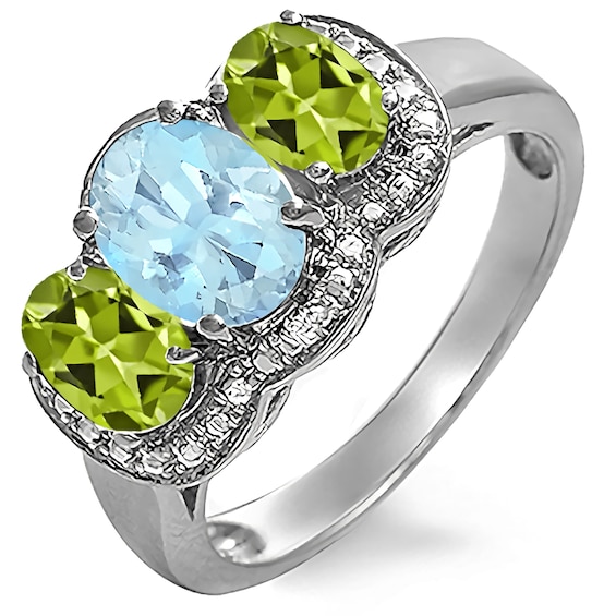 3-Stone Oval Halo Birthstone Ring (3 Stones)