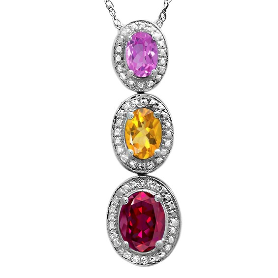 Halo Triple Oval Birthstone Necklace (3 Stones)