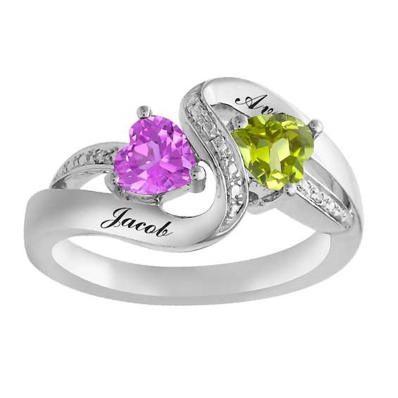 Couple's Heart Birthstone Ring (2 Stones and Lines)