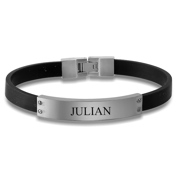 Men's Engravable Titanium and Rubber ID Bracelet (2 Lines)