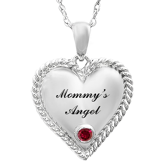 Birthstone Engravable Heart Necklace (1 Stone and 2 Lines)