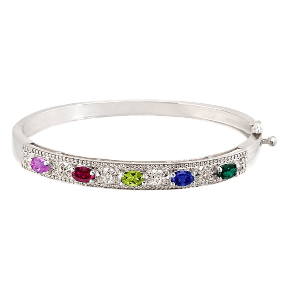 Oval Birthstone Bangle Bracelet (5 Stones)