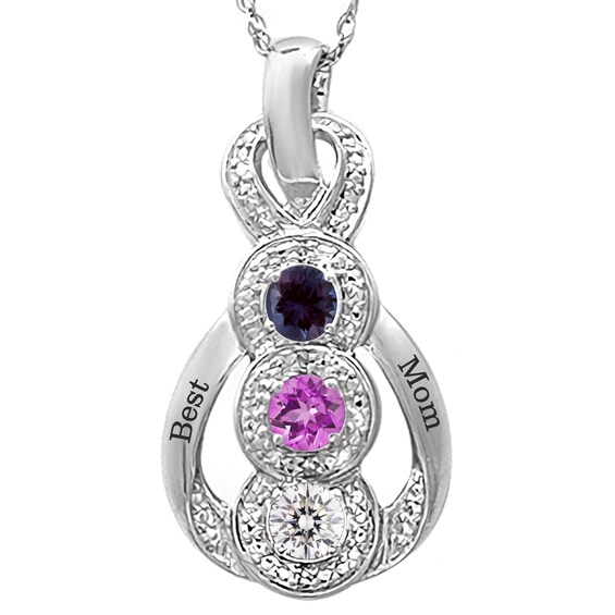 Halo Round Birthstone Infinity Necklace (3 Stones and 2 Lines)