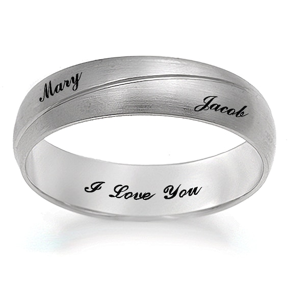 Engravable Angled Groove Wedding Band (3 Lines)