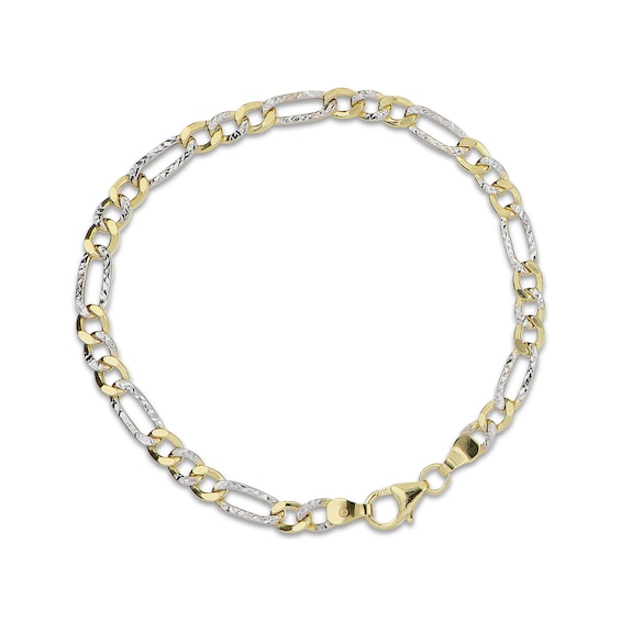 Diamond-Cut Figaro Chain Bracelet Hollow 10K Yellow Gold 7.5"