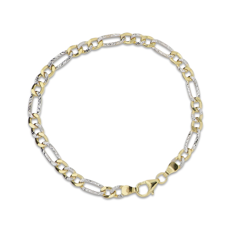 Main Image 1 of Diamond-Cut Figaro Chain Bracelet Hollow 10K Yellow Gold 7.5&quot;