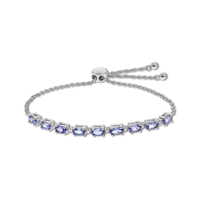 Oval-Cut Tanzanite & Diamond Bolo Bracelet 1/10 ct tw Sterling Silver 9.5"