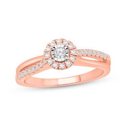 Now + Forever Round-Cut Diamond Halo Engagement Ring 1/4 ct tw 10K Rose Gold