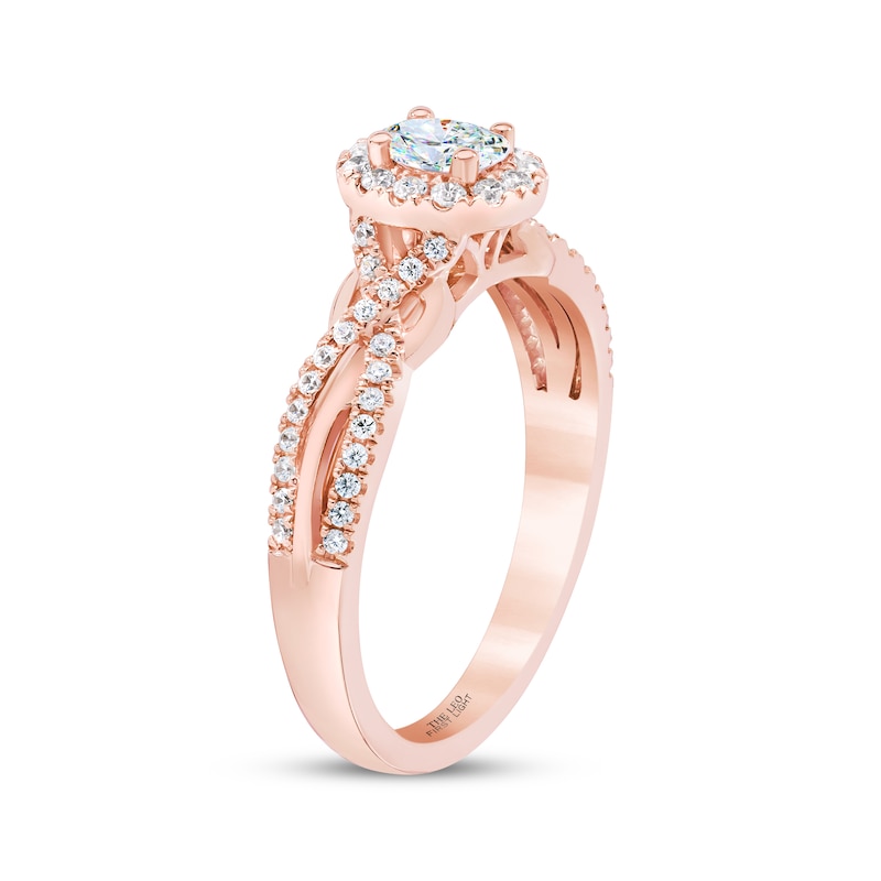 THE LEO First Light Diamond Oval-Cut Halo Twist Shank Engagement Ring 5/8 ct tw 14K Rose Gold