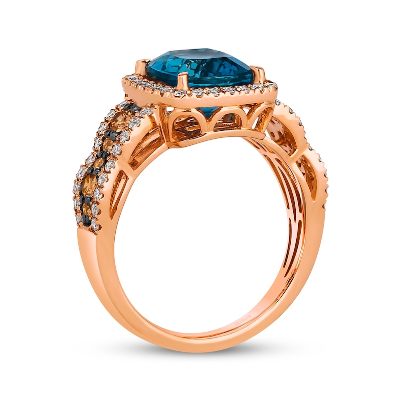 Le Vian Chocolate Waterfall Blue Topaz Ring 3/4 ct tw Diamonds 14K Strawberry Gold