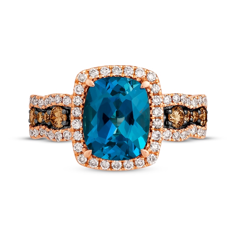 Le Vian Chocolate Waterfall Blue Topaz Ring 3/4 ct tw Diamonds 14K Strawberry Gold