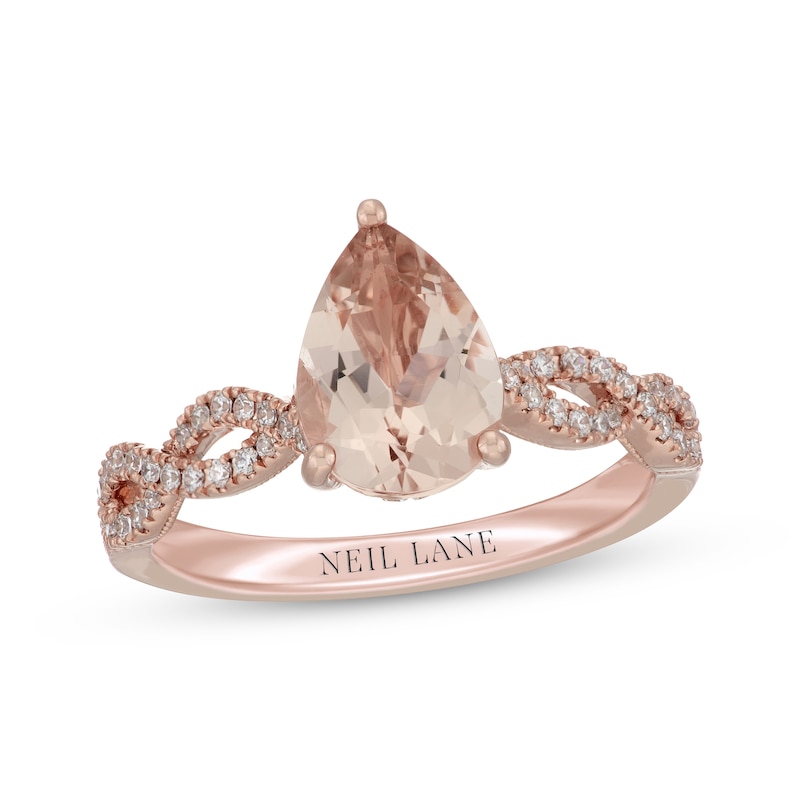 Neil Lane Pear-Shaped Morganite & Diamond Twist Shank Engagement Ring 1/3 ct tw 14K Rose Gold