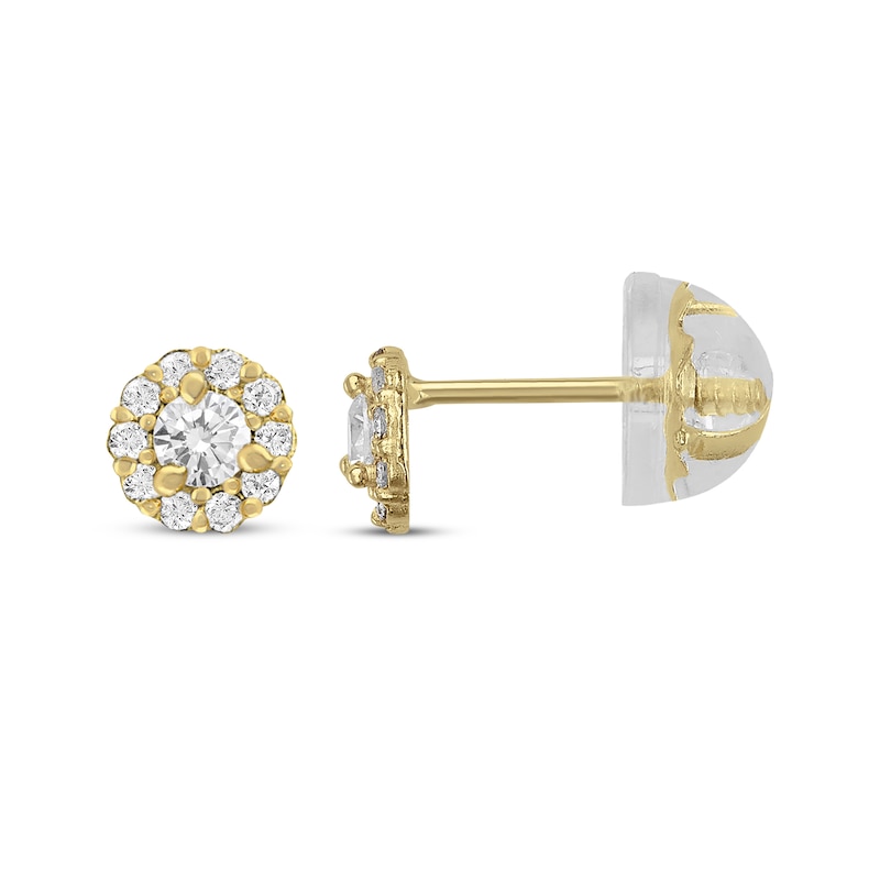 Main Image 1 of Children's Cubic Zirconia Halo Stud Earrings 14K Yellow Gold