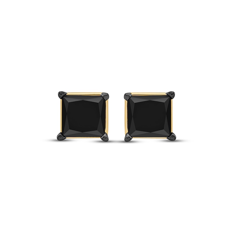 Main Image 2 of Princess-Cut Black Diamond Solitaire Stud Earrings 2 ct tw 10K Yellow Gold