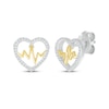 Thumbnail Image 1 of Diamond Heart Outline & Heartbeat Stud Earrings 1/8 ct tw Sterling Silver & 10K Yellow Gold