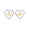 Thumbnail Image 2 of Diamond Heart Outline & Heartbeat Stud Earrings 1/8 ct tw Sterling Silver & 10K Yellow Gold