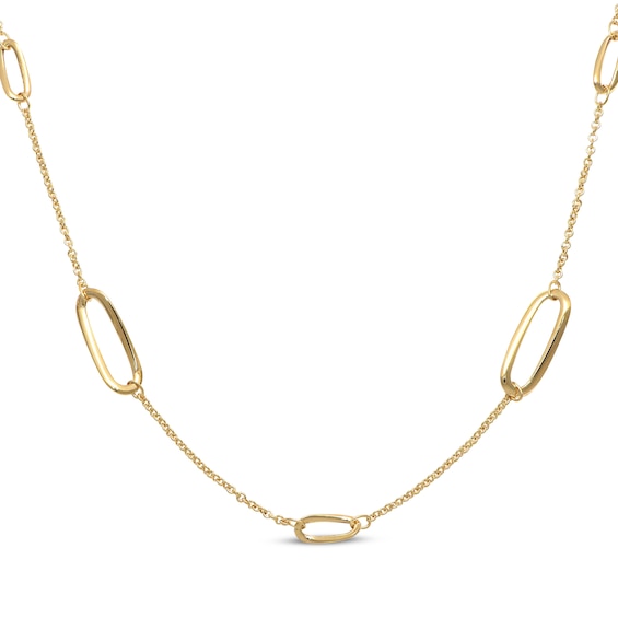 Hollow Twist Paperclip Station Necklace 10K Yellow Gold 20"