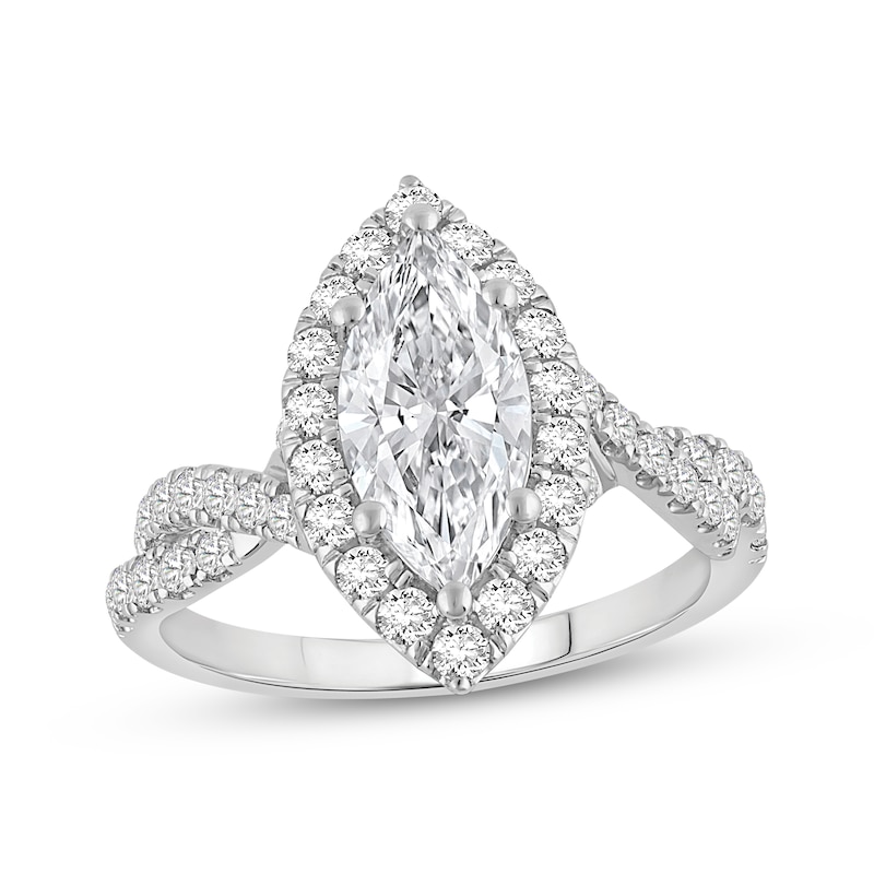 Main Image 1 of Now + Forever Lab-Grown Diamonds Marquise-Cut Halo Engagement Ring 2-1/4 ct tw 14K White Gold