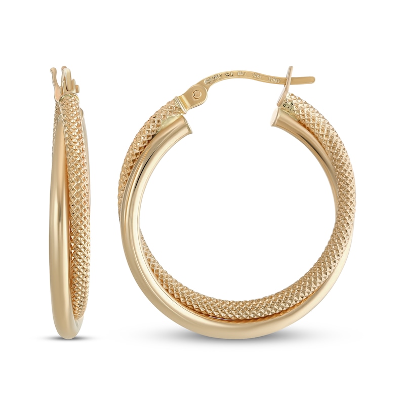 Reaura Twisted Mesh Hoop Earrings Repurposed 14K Yellow Gold 26mm