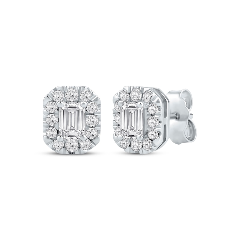 Main Image 1 of KAY Lab-Grown Diamonds Emerald-Cut Halo Stud Earrings 3/4 ct tw 10K White Gold