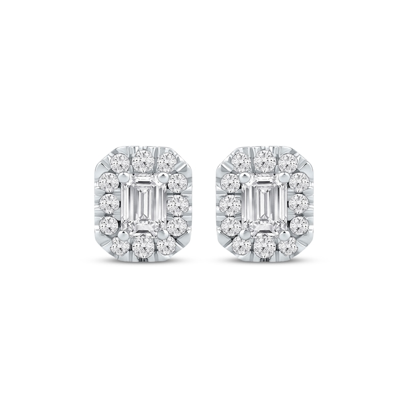 Main Image 2 of KAY Lab-Grown Diamonds Emerald-Cut Halo Stud Earrings 3/4 ct tw 10K White Gold