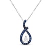 Thumbnail Image 1 of Pear-Shaped White Lab-Created Sapphire & Round-Cut Blue Lab-Created Sapphire Drop Necklace Sterling Silver 18"
